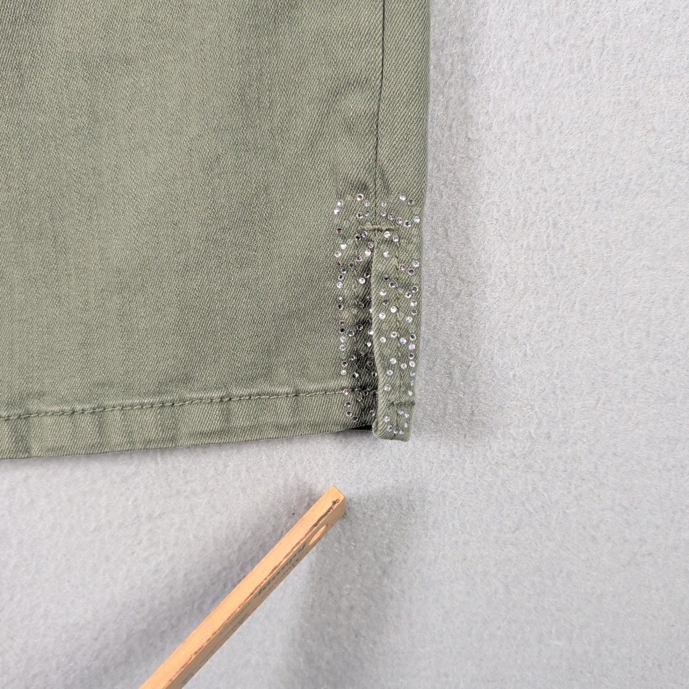 NYDJ Pants Women's 14 Olive Green Cotton Blend Cropped Embellished Hem Casual - Picture 5 of 16
